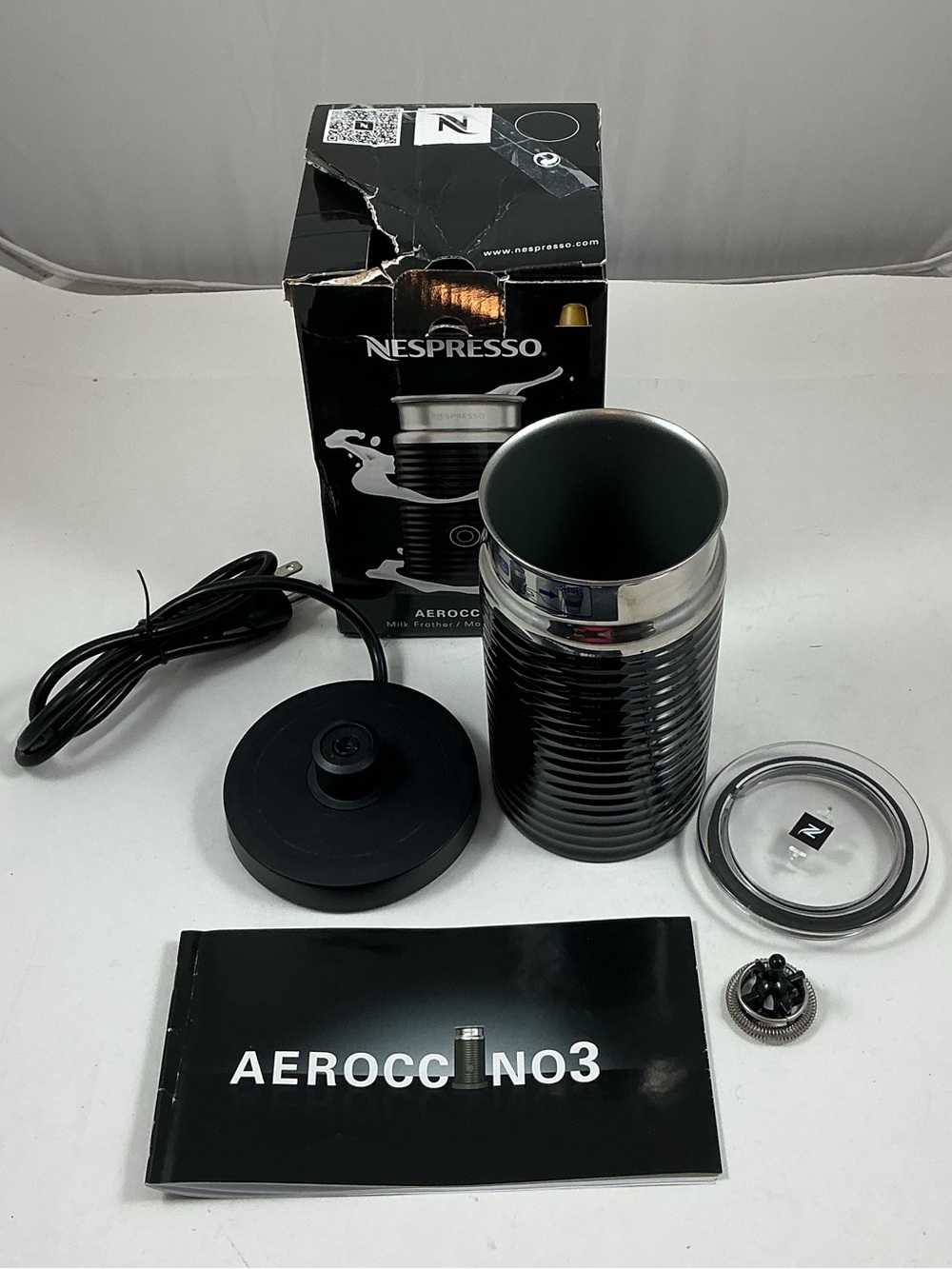 New Nespresso Aeroccino 3 Electric Milk Frother Black 3694-US-BK Open Box